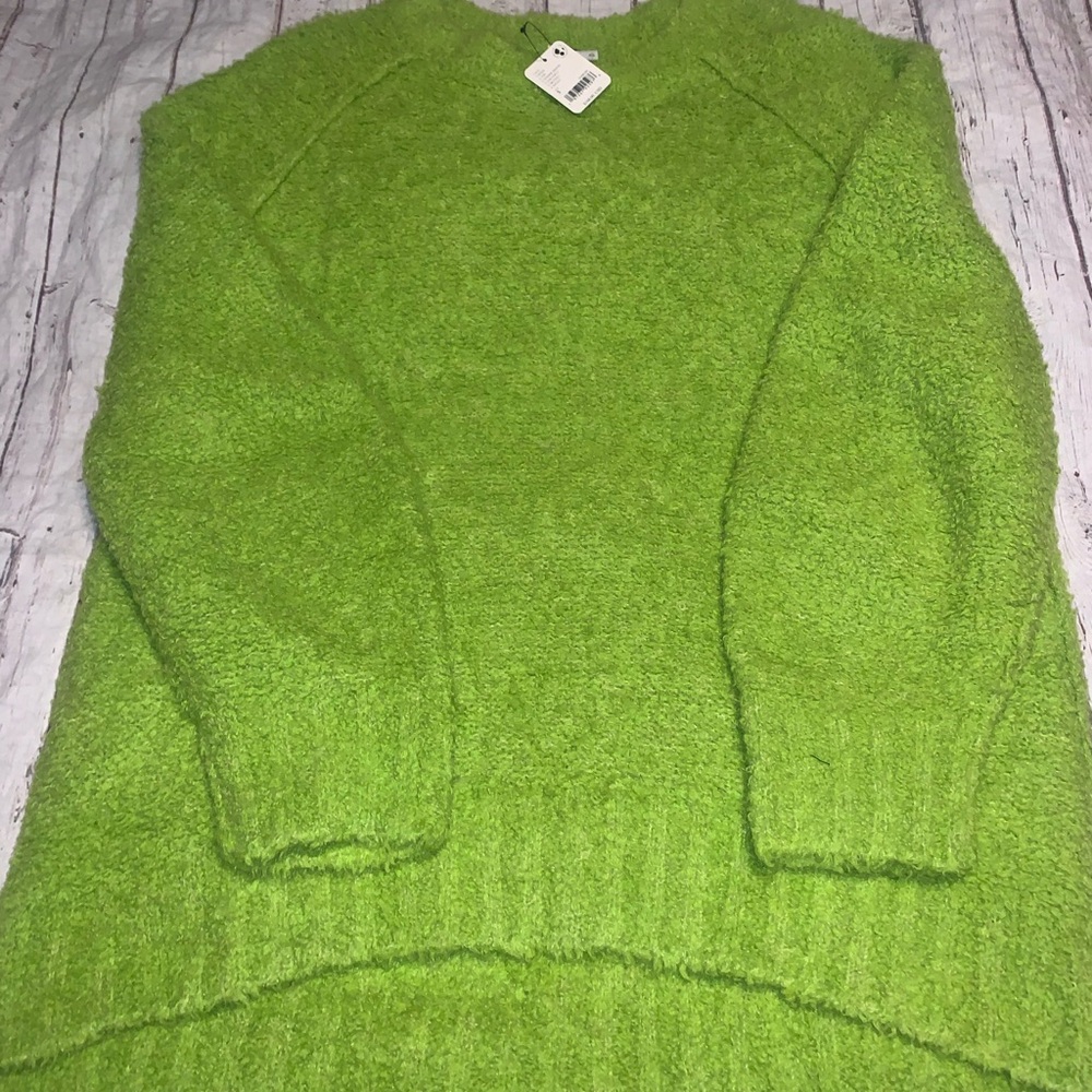 NWT! Free People lime green teddy fuzzy sweater pullover S - Picture 3 of 4